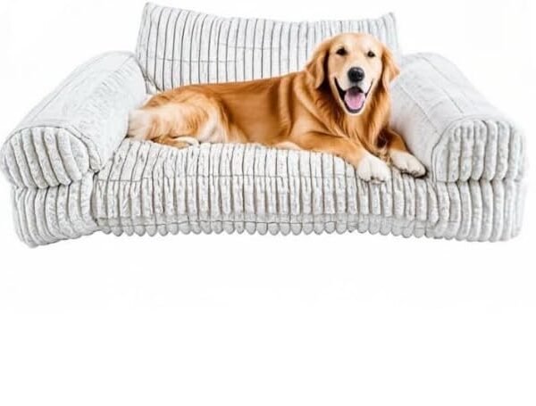 Cute Couch for Pets, Fluffy Pets Sofa with Soft Corduroy Fleece, Supportive Pet Sofa with Non-Slip Bottom, 40inch, Cream