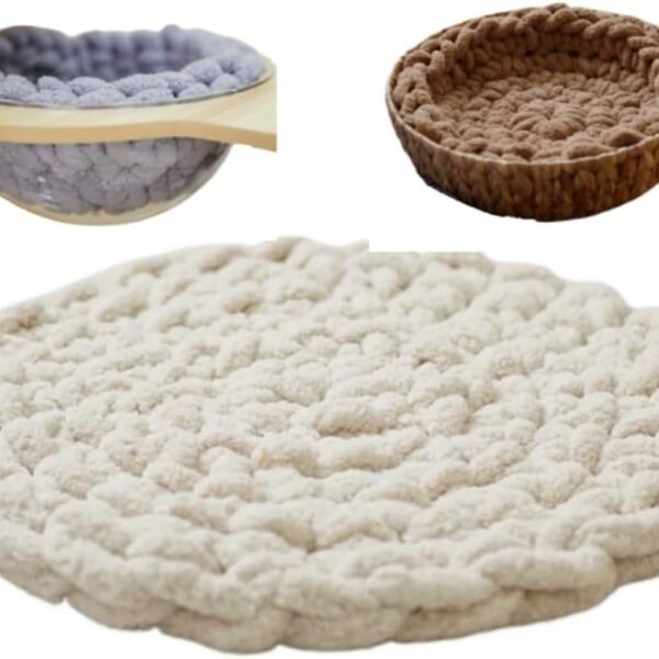 Hand-Woven Cat Mattress Nest Space Capsule Stepping Milk Round Cushion Pet Warm Pad Sleeping Four Seasons Indoor Pet Cat Climbing Frame Mat Enlarged Thickened (White, 35CM)