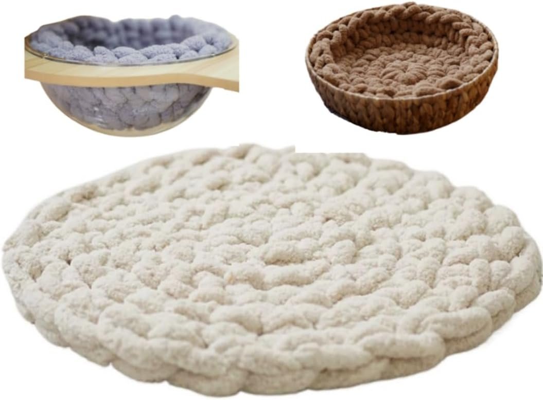 Hand-Woven Cat Mattress Nest Space Capsule Stepping Milk Round Cushion Pet Warm Pad Sleeping Four Seasons Indoor Pet Cat Climbing Frame Mat Enlarged Thickened (White, 35CM)
