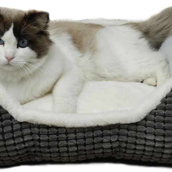 Luxury Square Grey Cat & Dog Bed - Soft Washable Animal Pet Beds with Anti-Slip & Water-Resistant Bottom, Perfect for Indoor Small Dogs & Cats, Kittens & Puppies