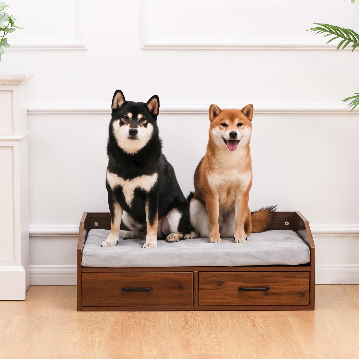 Elevated Dog Beds Frame with Mattress, Raised Wood Pet Bed Sofa Indoor for Large Medium Small Dogs Cats (Grey) - Image 2