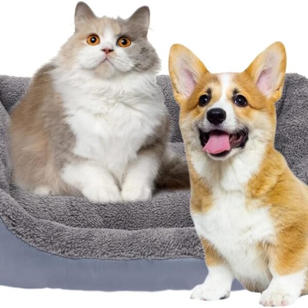 Square Dog Bed Mattress Washable Kennel, Soft Plush Faux Fur Rectangle Sleeping Pet Bed for Small Medium Large Dogs Cats Puppy Pets, with Anti-Slip Waterproof Bottom (Grey)