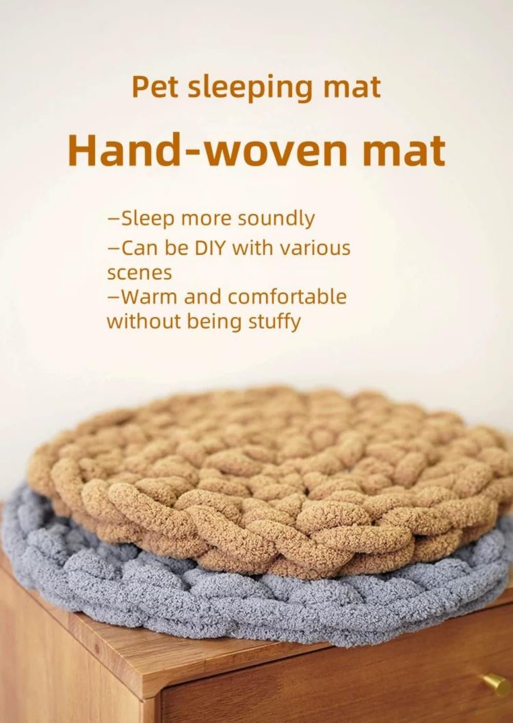 Hand-Woven Cat Mattress Nest Space Capsule Stepping Milk Round Cushion Pet Warm Pad Sleeping Four Seasons Indoor Pet Cat Climbing Frame Mat Enlarged Thickened (White, 35CM) - Image 2