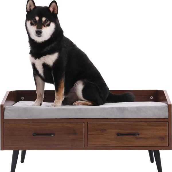 Elevated Dog Beds Frame with Mattress, Raised Wood Pet Bed Sofa Indoor for Large Medium Small Dogs Cats (Grey)