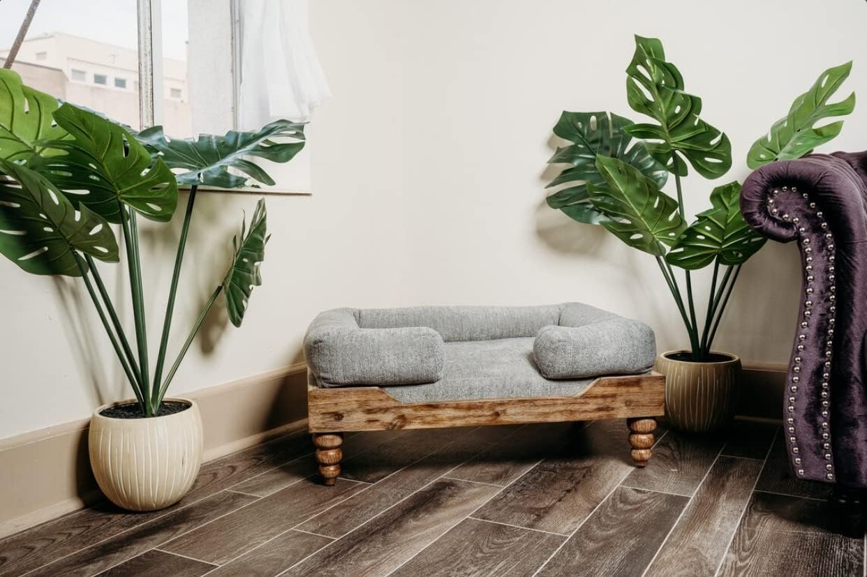 Large Washed Oak Dog Bed - Farm House Style - for Dogs 50 lbs and Under - Orthopedic Memory Foam - Carved Wooden Legs - Luxury Pet Sofa - Image 2