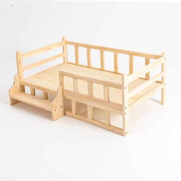 Wooden Pet Bed Elevated Dog Bed with Rails Solid Wood Cat Bed Frame Indoor Use Large - 37.8x22.1in
