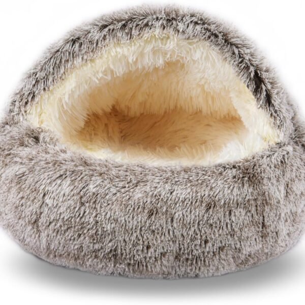 Cat Beds for Indoor Cats,Cat Cave for Puppy and Kitty,Calming Small Dog Bed for Small Dogs with Cover Cave,Cozy Warming Fluffy Washable Anti-Slip Pet Sleeping Bag (20 * 20inch,Khaki)