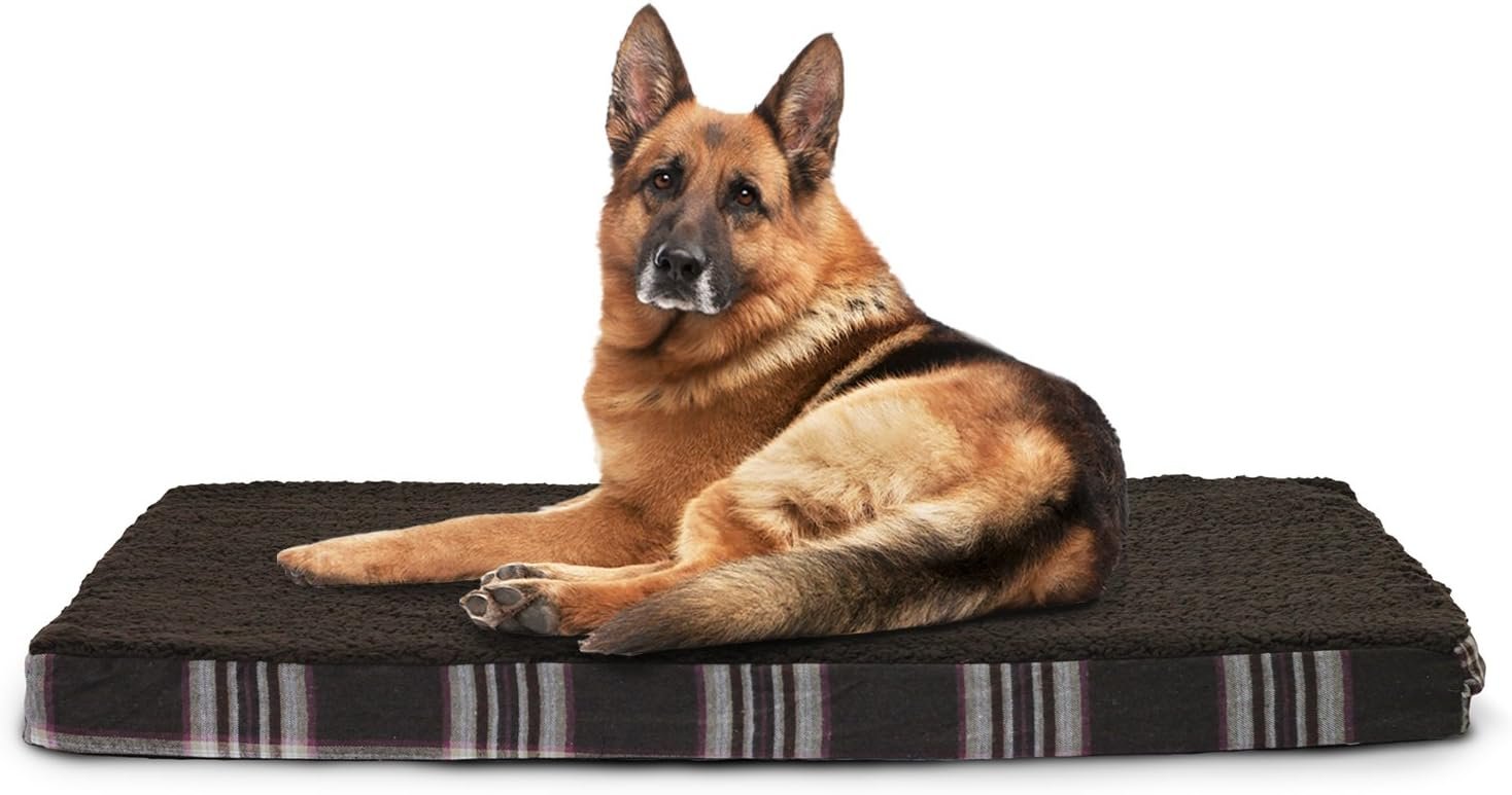 Pet Dog Bed - Deluxe Orthopedic Mat Terry & Plaid Flannel Traditional Foam Mattress Pet Bed w/Removable Cover for Dogs & Cats, Smoke Gray, Medium - Image 2