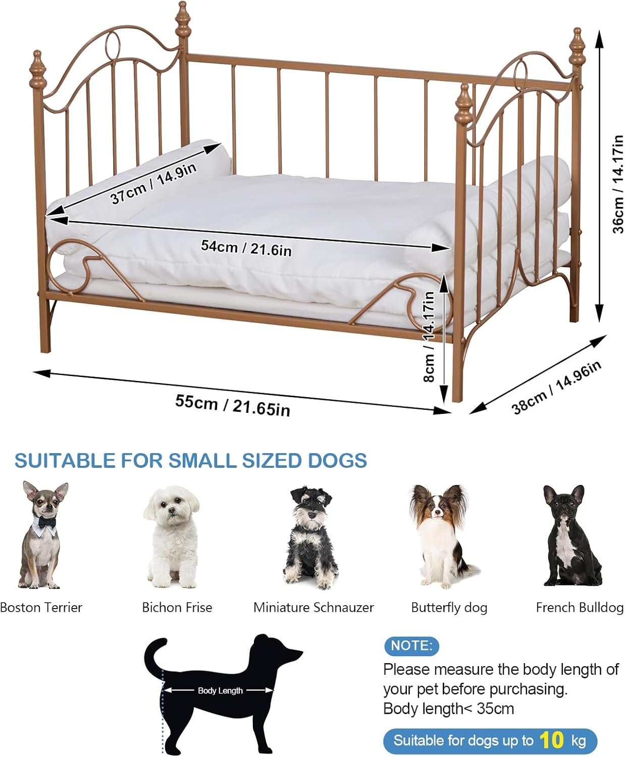 Pet Bed, Dog Bed with Metal Frame and Detached White Velvet Cushion with 2 Pillow for Small Dog - Image 2