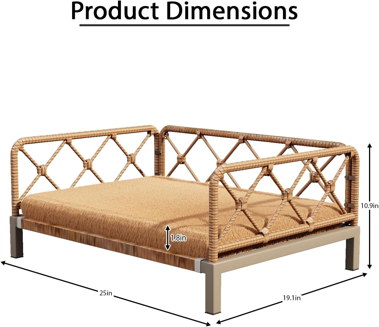 Elevated Indoor & Outdoor Dog Bed for Small Dogs, Durable Rattan Wicker Pet Sofa with Removable Washable Waterproof Cushion, Stylish Dog Couch, Brown - Image 2