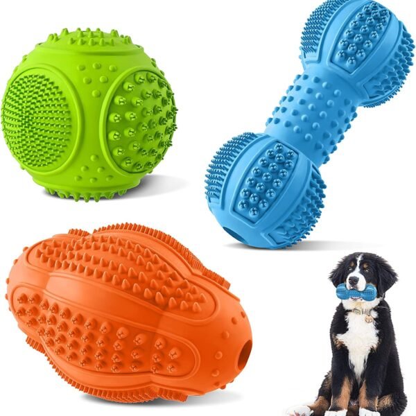 Dog Chew Toys 3 Pack for Aggressive Chewers, Multifunctional Teeth Cleaning and Gum Massage, Tough Toys with Natural Rubber for Large and Medium Dog