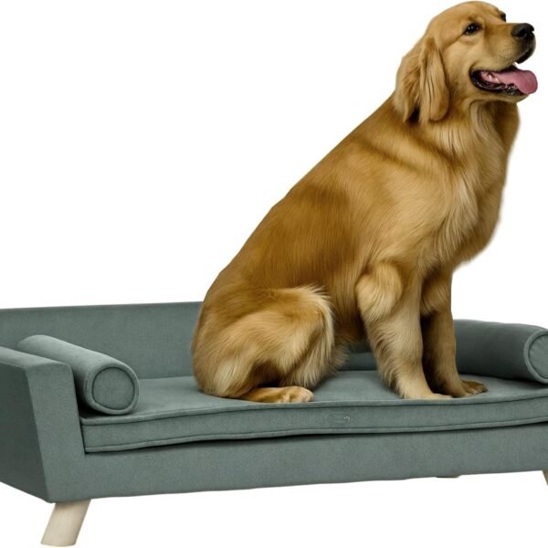 39" Dog Couch with Removable Pillows, Foam Pet Sofa, Cat Sofa with Removable Washable Cushion & Water-Resistant Fabric, Dog Sofa for Medium and Large Dogs, Gray
