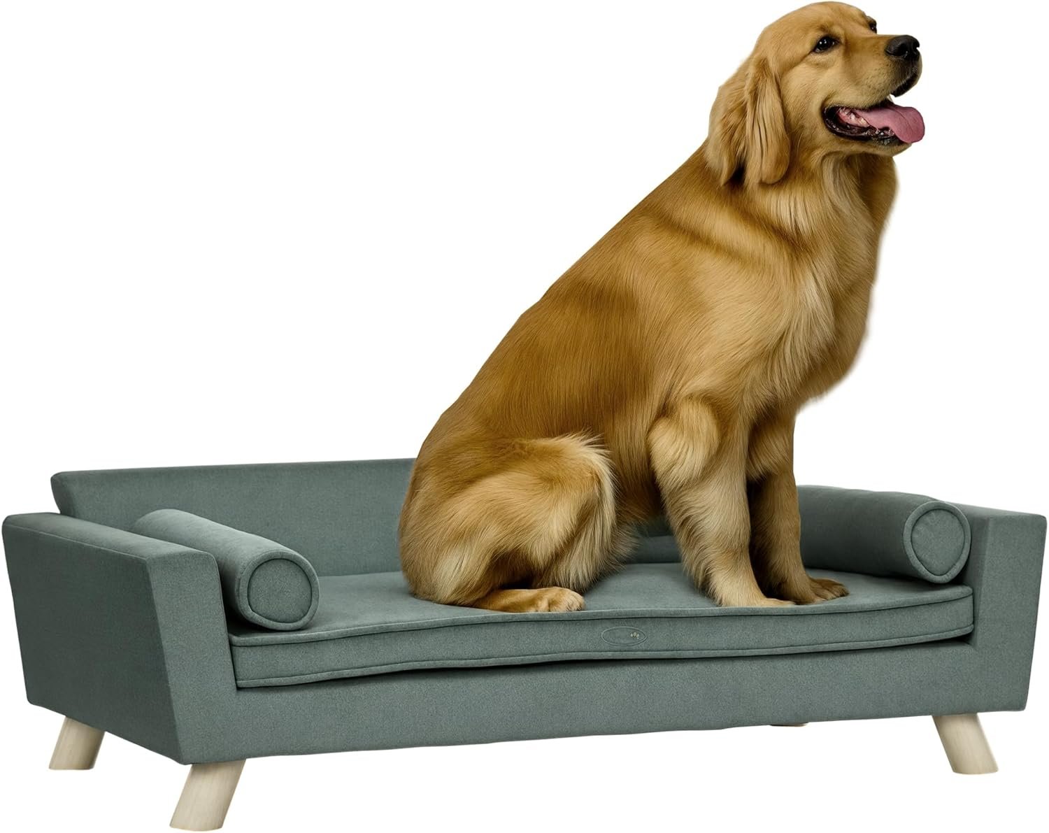 39" Dog Couch with Removable Pillows, Foam Pet Sofa, Cat Sofa with Removable Washable Cushion & Water-Resistant Fabric, Dog Sofa for Medium and Large Dogs, Gray