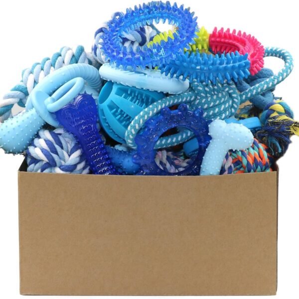 20 Pack Puppy Chew Toys - Blue Dog Teething Toys for Puppies, Puppy Teething Rings and Durable Ropes, Blue Rubber Toy Bundle for Small Dogs, Cute Interactive Dog Balls for Small Breed