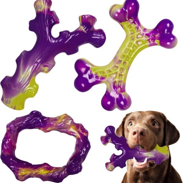 Tough Dog Toys for Aggressive Chewers 3 Pack, Indestructible Dog Toy for Large Dogs, Bacon Flavored, Keeps Dogs Busy