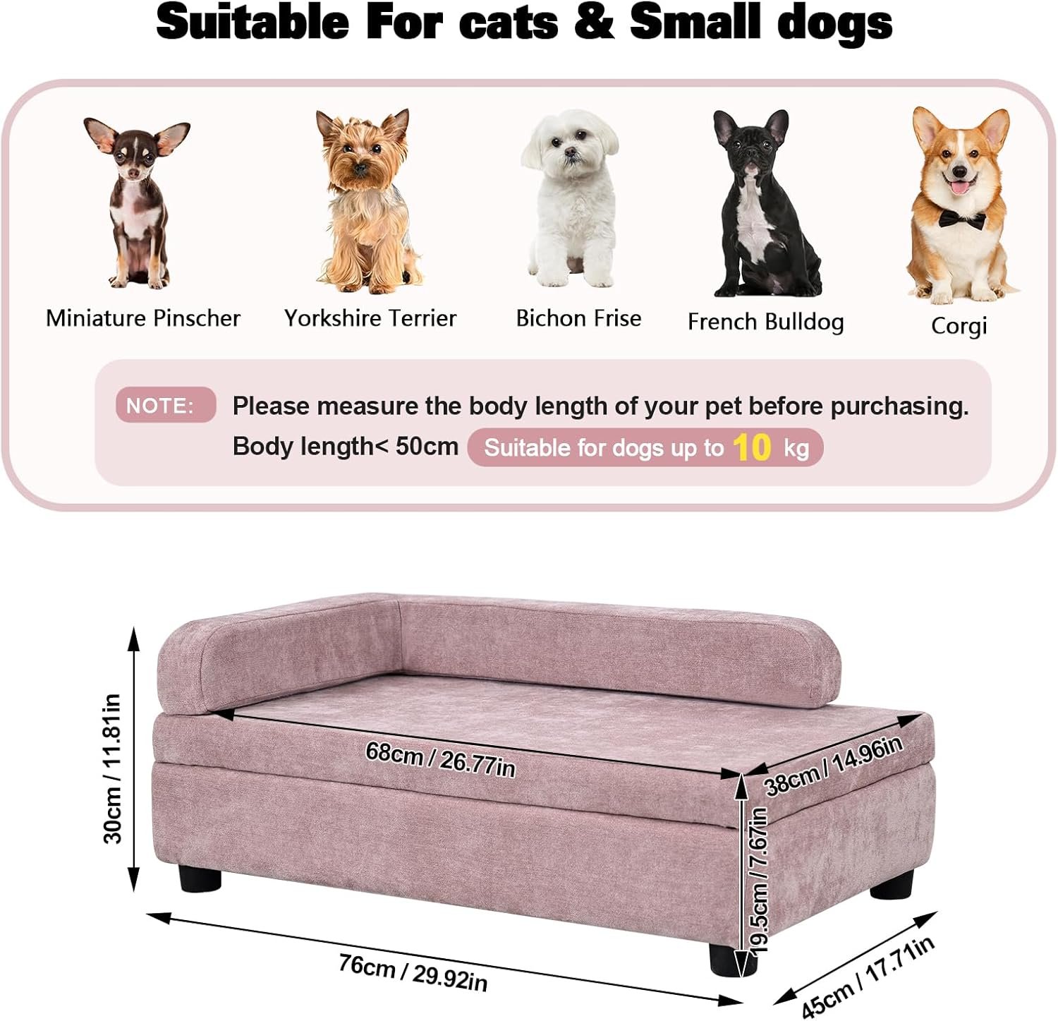 Pet Sofa with Hidden Storage for Puppy and Cat,Linen Fabric Dog Sofa,Cat Couch with Wooden Frame (Pink) - Image 2