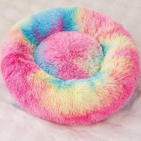 Small Cat Bed Nest Bed Dog Bed Round Bed Donut Rabbit Bed Pet Bed Small Kitten Bed Warm Fluffy Donut Bed Furry Cat for 3Kg Pet - Image 2