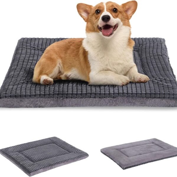 Dog Bed Mat,Reversible Dog Crate Pad, Memory Foam Soft Warm Pet Cushion for Small Medium Dogs, Washable Pet Sleeping Mattress Kennel Pad XH079 (30''x20''x1.6'',Light Grey)