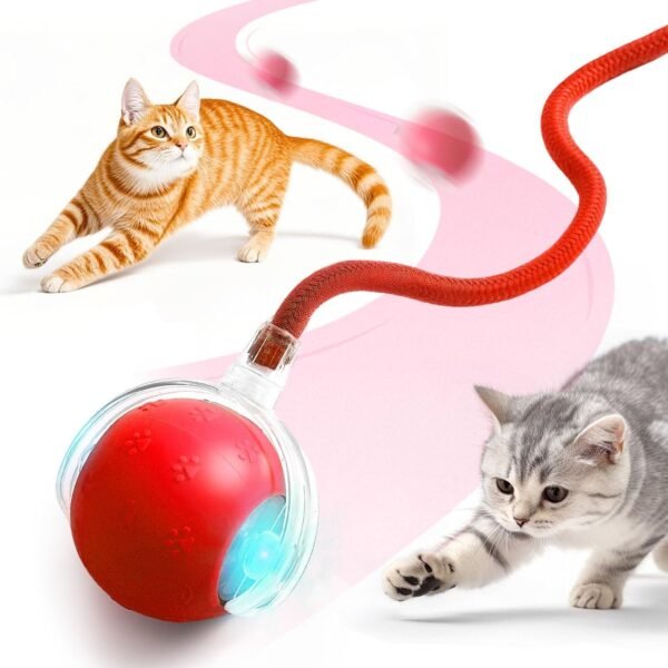 Interactive Cat Toy Ball 2.0, Upgraded Interactive Electric Rolling Ball with Teasing Tail, Moving Cat Toy for Bored Indoor Adult Cats with 3 Modes (Red)