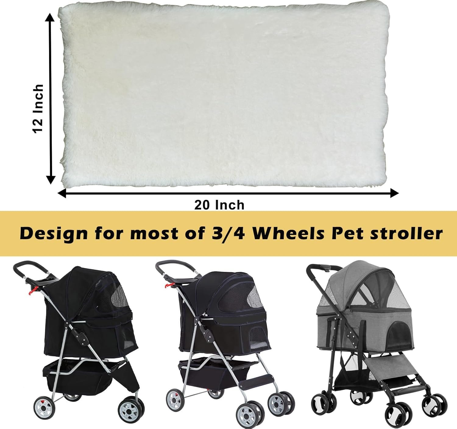 Pet Stroller Pad for Small Medium Dogs, Ultra Soft Cat Dog Stroller Mattress Mat 21"X12" Folding Removable Pet Carrier Strolling Cart Pad Cushion, Beige - Image 2