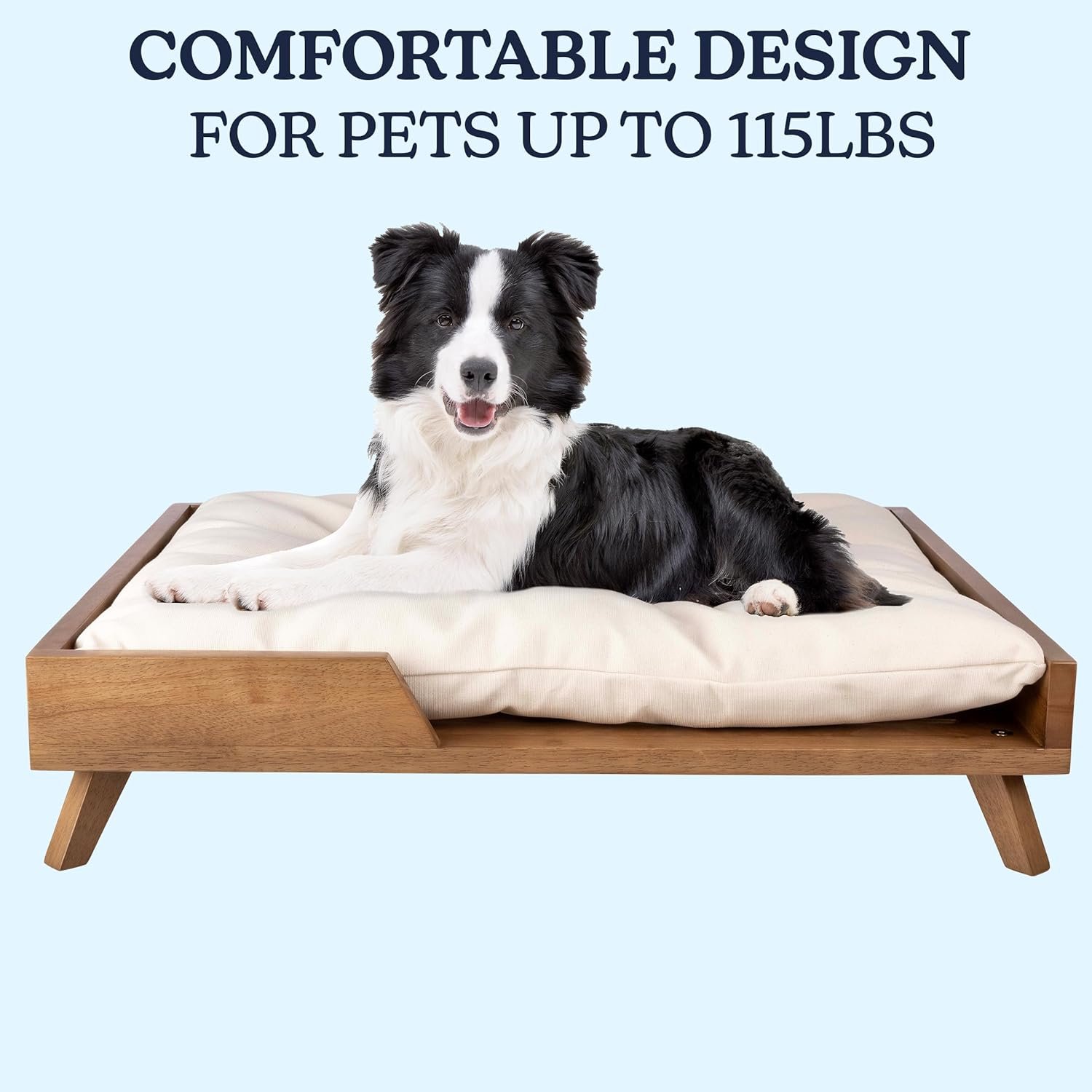 Elevated Dog Bed - 36” x 29.5” Indoor Pet Bed with Frame and Soft Cushion - Mid-Century Modern Wood Dog Bed for Medium to Large Pets by (Natural) - Image 2