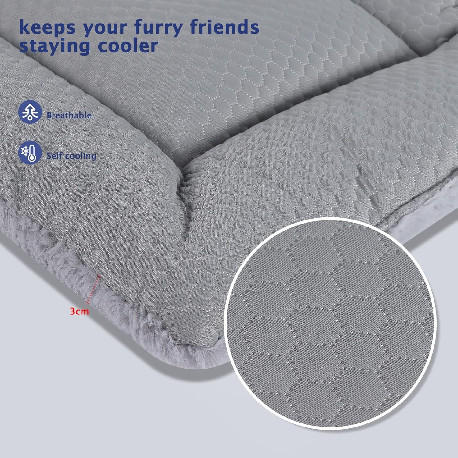 Dog Bed Mat, Crate Pad Reversible,Soft Kennel Pad, Washable Dog Crate Mat (Cool and Warm),Pet Sleeping Mattress for Small Medium Dogs XB009 (18''x13'',Grey) - Image 2