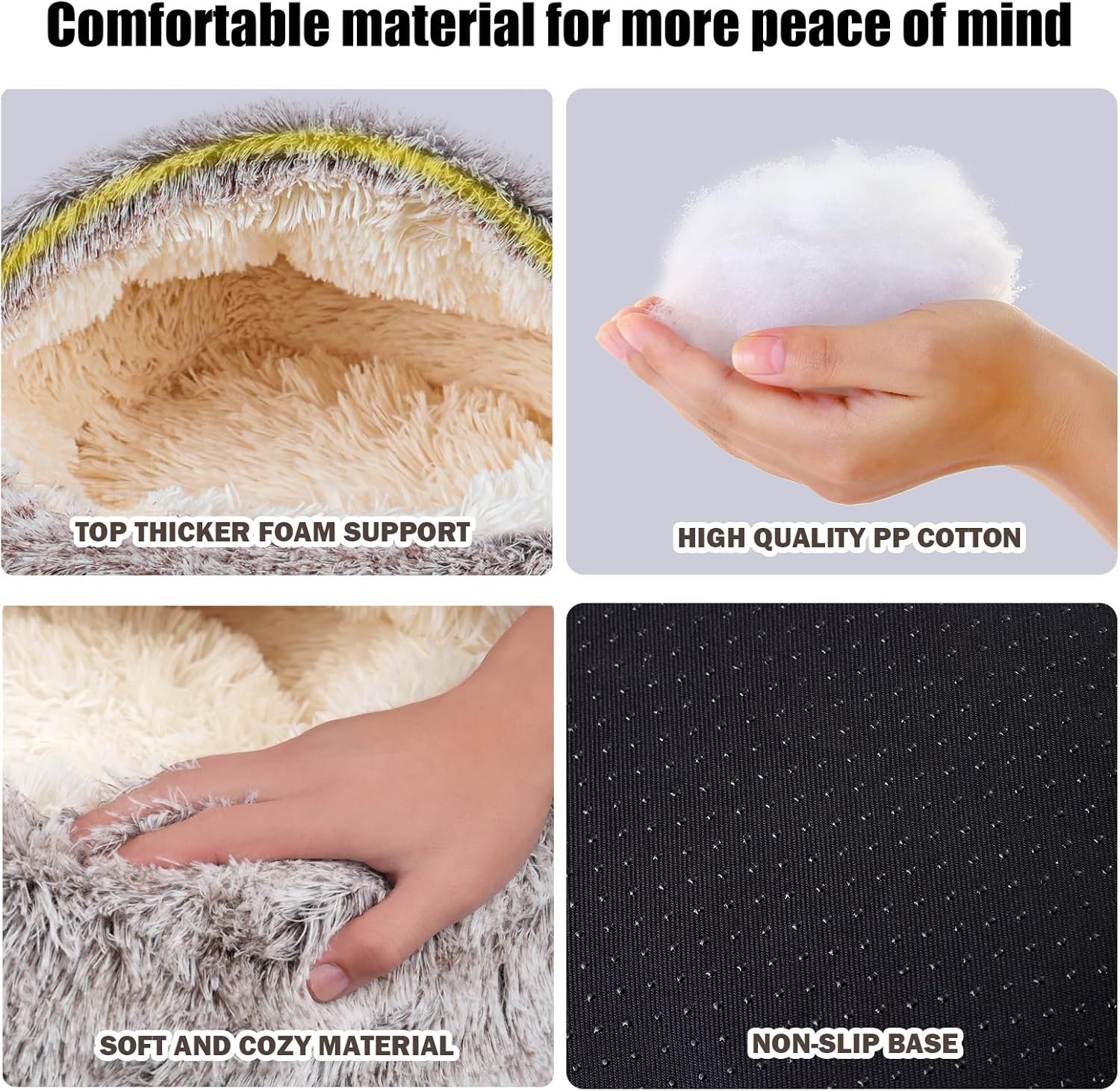 Cat Beds for Indoor Cats,Cat Cave for Puppy and Kitty,Calming Small Dog Bed for Small Dogs with Cover Cave,Cozy Warming Fluffy Washable Anti-Slip Pet Sleeping Bag (20 * 20inch,Khaki) - Image 2