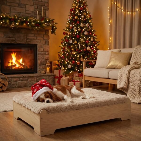 Elevated Dog Bed and Mattress with Removable Washable Cover, Egg Crate Foam, Wooden Frame, Suitable for Pet Up to 40 lbs, Naturalwood S